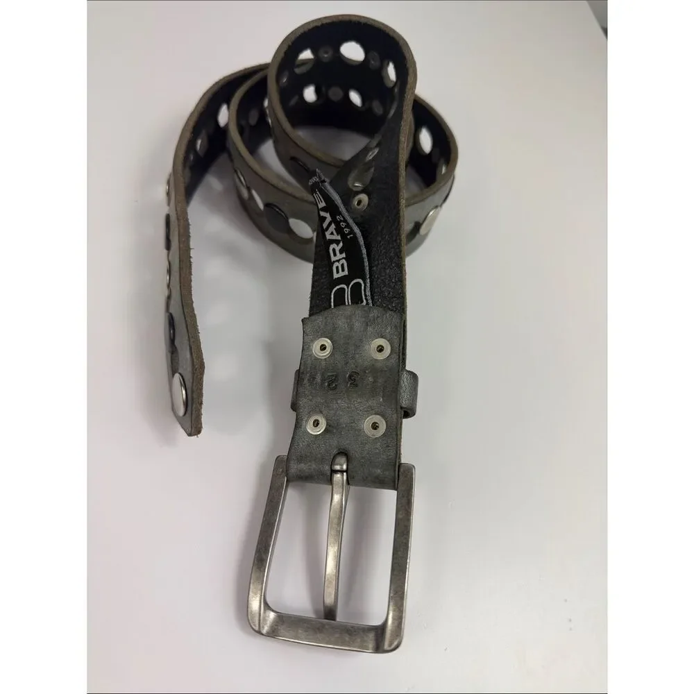 Brave Leather 1992 Gray Studded Cutout Belt Size 32 Made in Canada